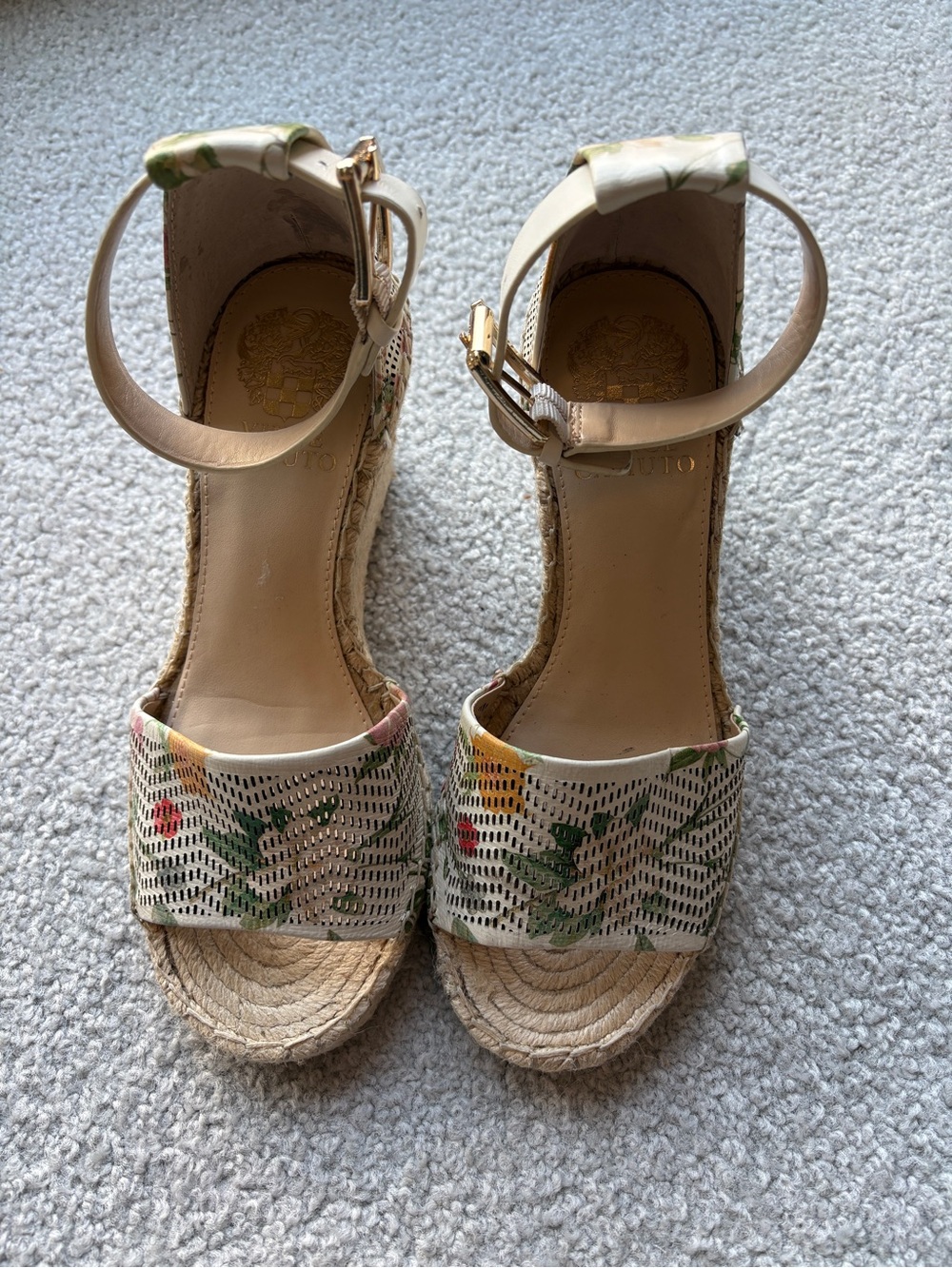 Vince Camuto Floral Cream Espadrille Wedge Sandals